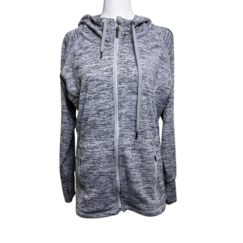 Athleta Womens Grey Space Dye Full Zip Hoodie Sweatshirt Size S‎ Thumbholes